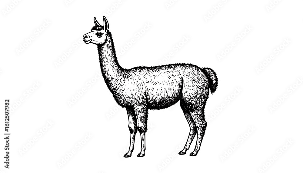 Fototapeta premium Elegant Illustration of a Llama Standing Calmly in a Black and White Drawing