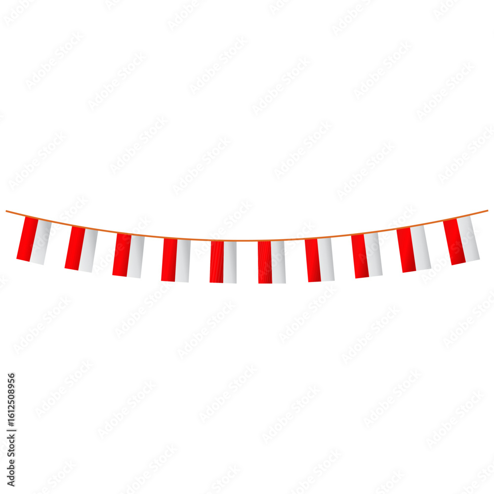 Fototapeta premium Triangle bunting flag white and red garland Indonesian flag banner celebration decoration flat Illustration