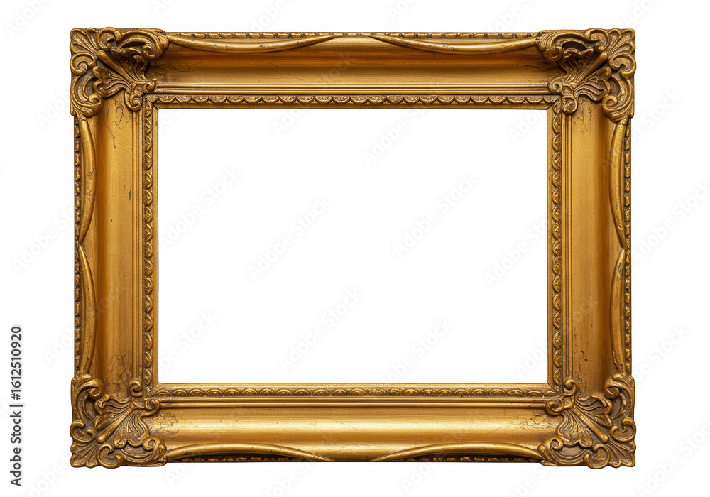Ornate golden frame with decorative elements isolated on transparent background Ornate golden frame with decorative elements isolated on transparent background