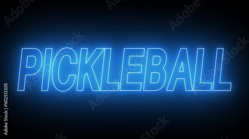 Animated glowing flickering neon inscription pickleball. neon pickleball text animation