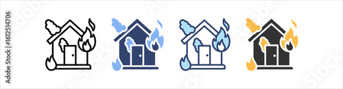 Burning House Icon Set Multiple Style Collection