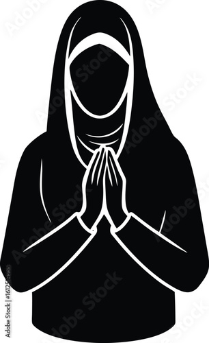 Elegant silhouette of a Muslim woman in a hijab with hands clasped in supplication
