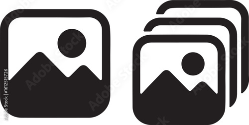 Vector Image Gallery Icon: Stack of Pictures Sign, Symbol for Photo Album, Digital Media, and Online Content.