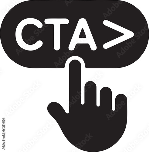 Vector CTA Button Icon: Hand Clicking Sign, Symbol of Digital Call to Action, Modern Design