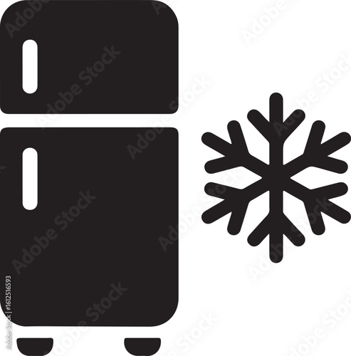 Refrigerator Icon: Black Vector Symbol, Minimalist Style, Cold Sign