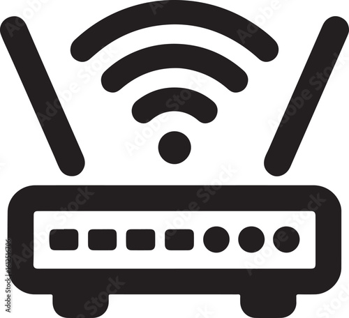 Wireless Router Vector Icon: Modern, Bold, Black Sign Symbol for Network Technology