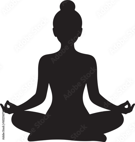 Serene Yoga Silhouette Vector Icon:  Tree Pose Sign, Black and White Symbol, Spiritual Wellness Illustration