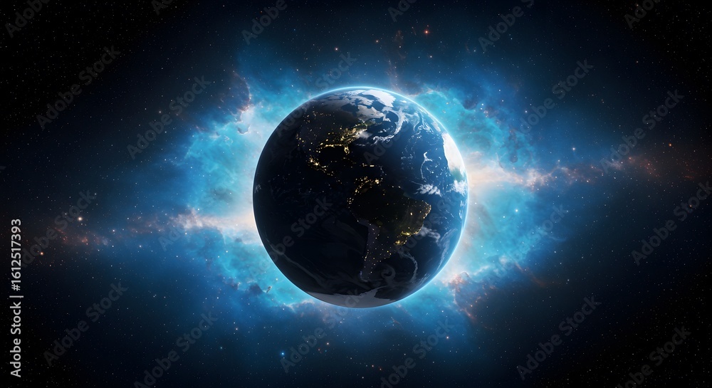 Obraz premium Earth Surrounded By A Nebula In An Expansive Cosmic Landscape Within The Universe