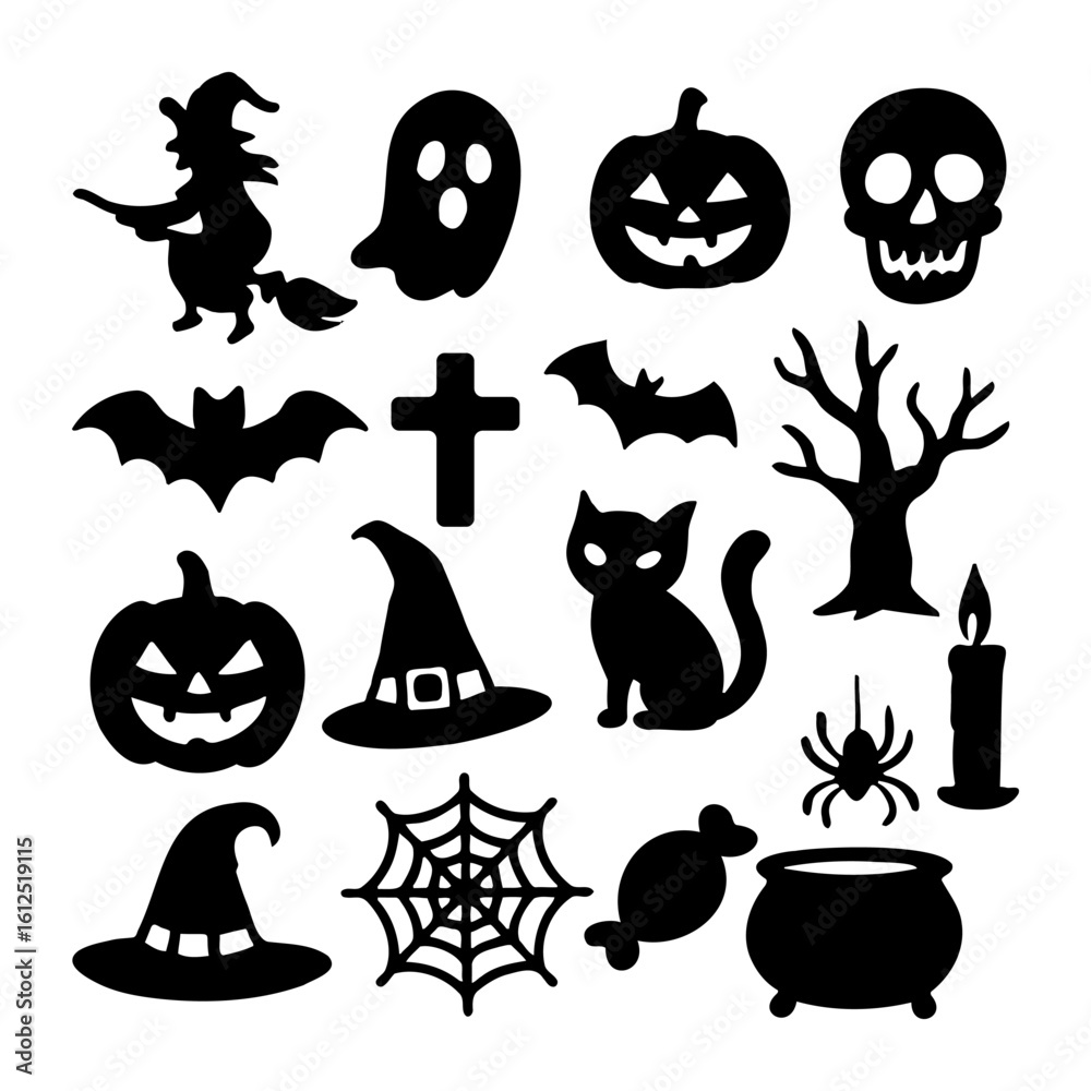 Obraz premium Vector art of a collection of spooky halloween icons and symbols