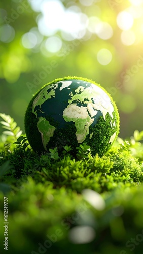 Earth in green moss, sunlit