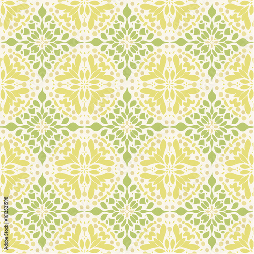 retro leaf cluster pattern, colors olive and cream, seamless vector tile