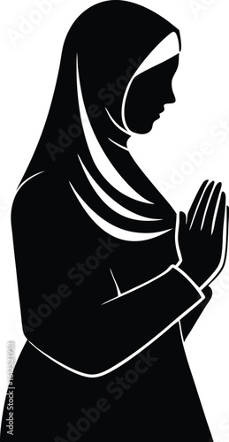 Vector illustration of a pious Muslim woman in a hijab praying with devotion and faith.