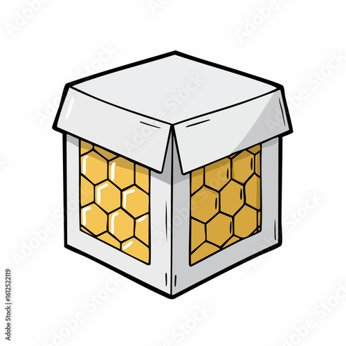 sleeve-style box with hexagon peek-through cutout, dieline svg 
