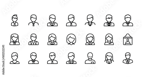 Line editable icon set of professional people icons representing various individuals line icon set