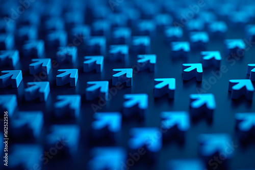 3D Grid of Glowing Blue Arrows Pointing Upward Representing Growth and Momentum