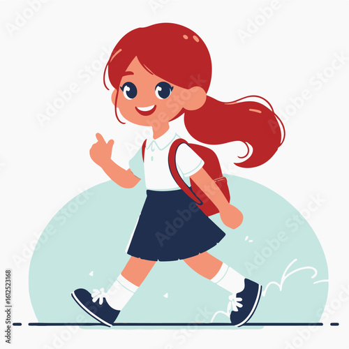Happy School Girl with Backpack – Back to School Vector