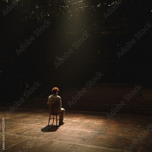 A young actor delivers a dramatic monologue on an empty stage --
