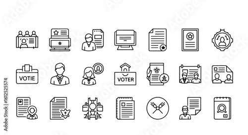 Line editable icon set of election and voting icons representing various aspects of the democratic process line icon set