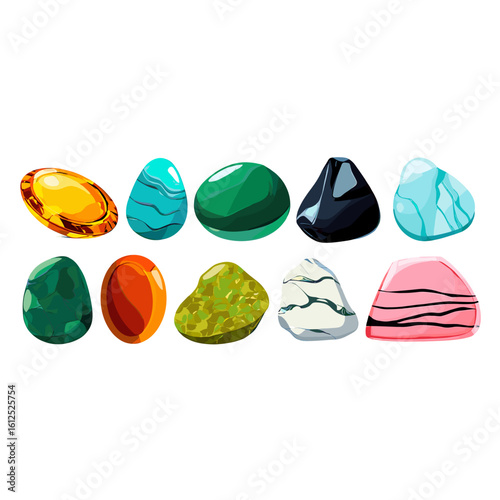 Collection of colorful gemstones and minerals illustration for geology and jewelry design resource asset
