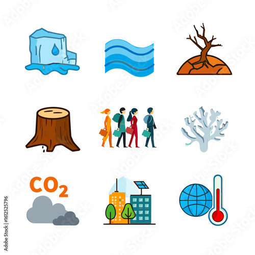 Global warming and climate change effects with melting ice caps and rising sea levels and deforestation issues