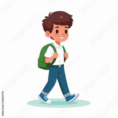 Happy School Boy Walking to School – Cartoon Style