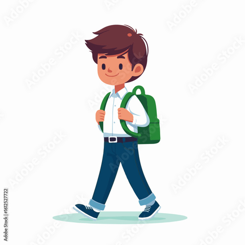 Happy School Boy Walking to School – Cartoon Style