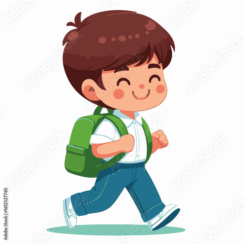 Happy School Boy Walking to School – Cartoon Style