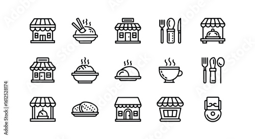 Line editable icon set of restaurant and food icons, including shops, meals, and drinks line icon set