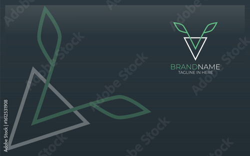Letter V logo formed leaf symbol with simple line