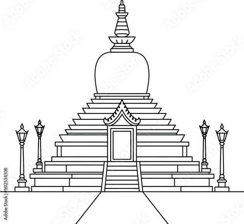 Ornate buddhist stupa architecture with decorative elements and steps