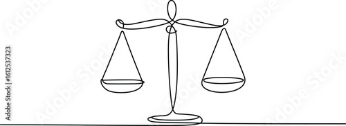 Continuous line drawing of a balance scale symbolizing justice and fairness