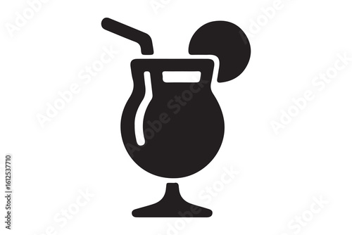 Cocktail Drink Silhouette Icon – Tropical Beverage with Straw and Citrus for Summer, Beach, and Bar Themes