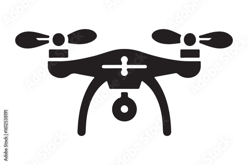 Drone inspection logo. Drone Silhouette with Camera – Black and White Vector Illustration