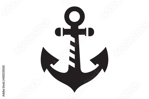 Black silhouette of an anchor on a white background nautical theme