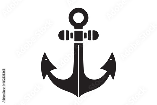 Black silhouette of an anchor on a white background nautical theme