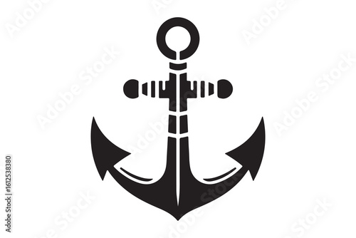 Black silhouette of an anchor on a white background nautical theme