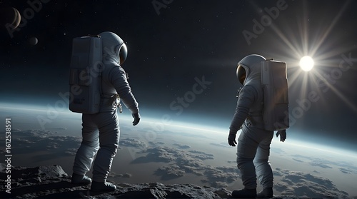 Astronauts on Exoplanet Surface Exploring New World