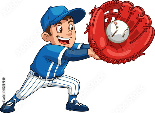 Cartoon Baseball Player Ready to Catch the Ball