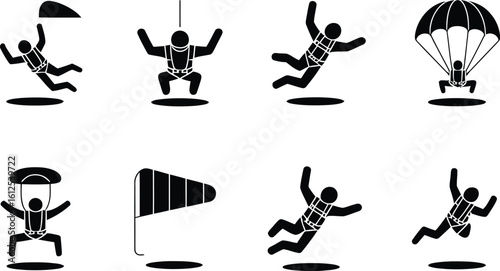 Parachuting and skydiving icons representing different stages of flight