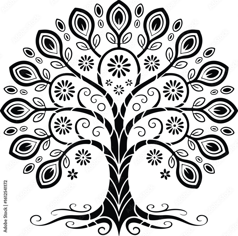 Decorative Floral Holiday Tree SVG

