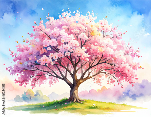 風景　春　生成AI　水彩　背景