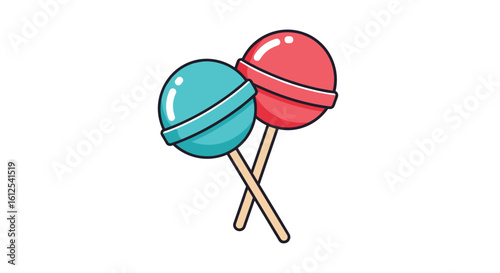 Two Swirly Colorful Lollipops on Sticks Showing Bright Sweetness and Fun Delights for Everyone to Enjoy