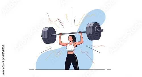 Powerful woman successfully lifting heavy weights during an intense workout session for strength and fitness goals