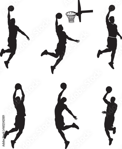 Six Basketball Players Action Silhouettes Collection