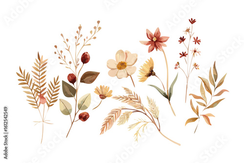 Watercolor Autumn Floral Arrangement: Delicate watercolor floral arrangement, featuring warm autumnal hues and textures. Perfect for adding an artistic touch to any project.