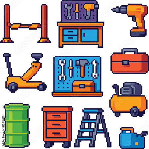 garage pixel art, eps 10 illustration