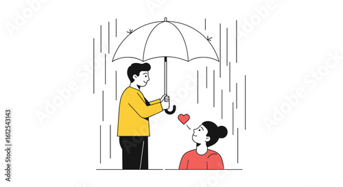 A Kind Person Sharing an Umbrella with Another Person During a Rain Shower Showing Empathy and Compassion