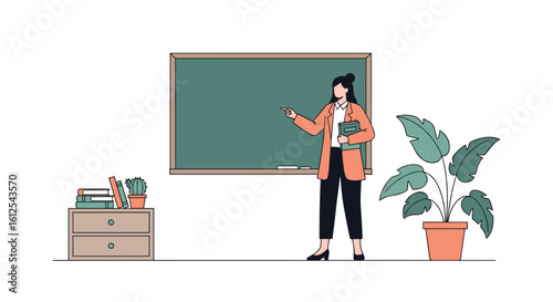 A Teacher Standing Confidently In Front of a Classroom Chalkboard Engaged in a Lesson