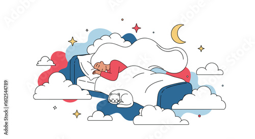Peaceful slumber among soft clouds and stardust a dreamy nightscape illustration