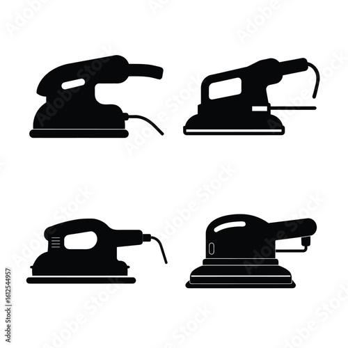 Tools & DIY Equipment Silhouettes – Electric Sander and Power Tool Icon Set Isolated on White Background